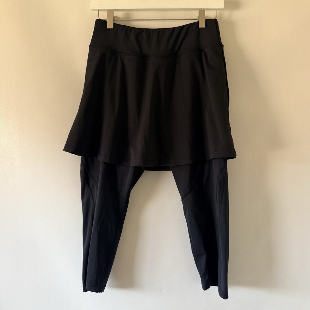 Anivivo Black Skirted Leggings Womens Size L Elastic Waist Drawstring Athletic